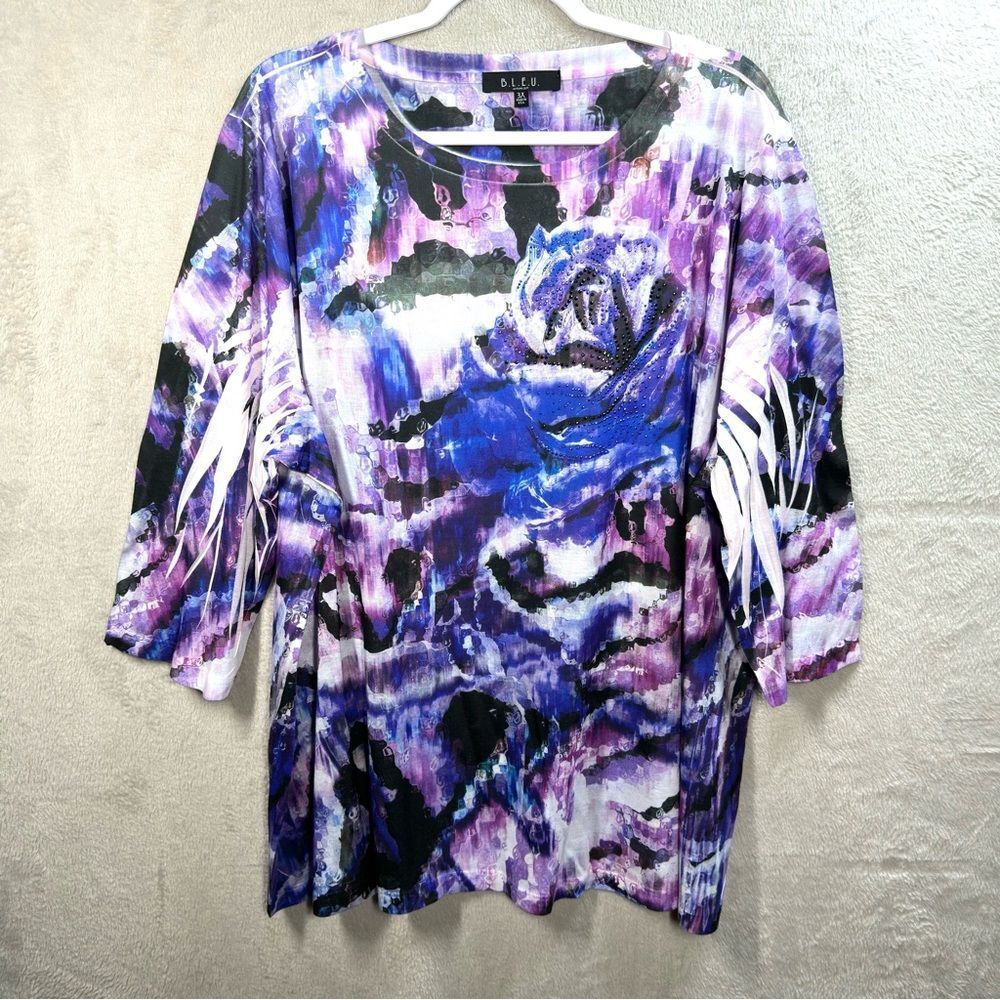 B.L.E.U. BLEU Artsy Floral Tunic‎ Top Embellished Women’s Plus Size 3X